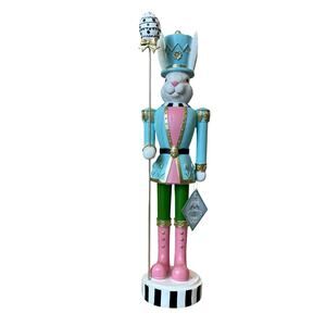 Topat & Tail Easter Bunny w/ Staff Nutcracker 22” Tabletop Decor NEW